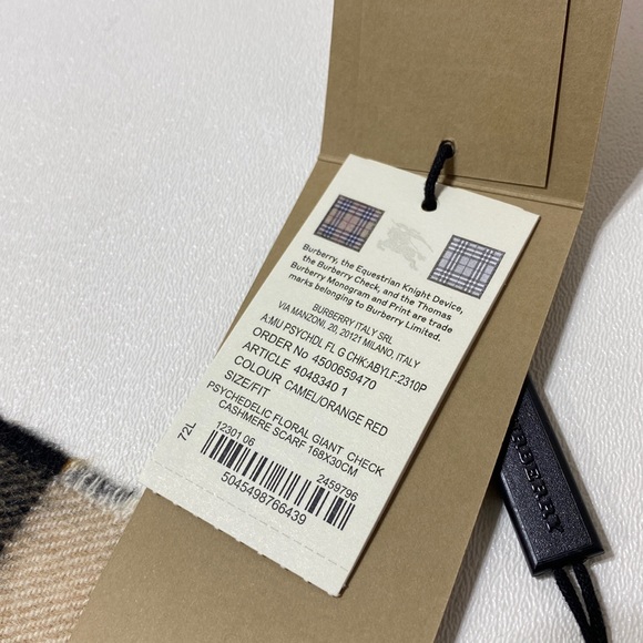 NEW - BURBERRY - PSYCHEDELIC FLORAL GIANT CHECK CASHMERE SCARF 168X30CM - Picture 4 of 4